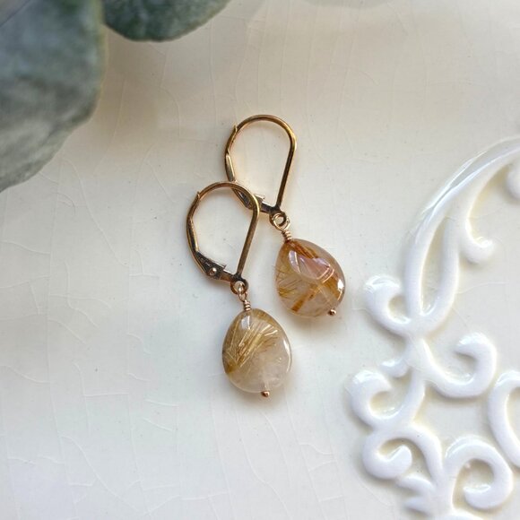 Golden Rutilated Quartz Drop Earrings - Hand Made in Canada - Picture 5 of 8